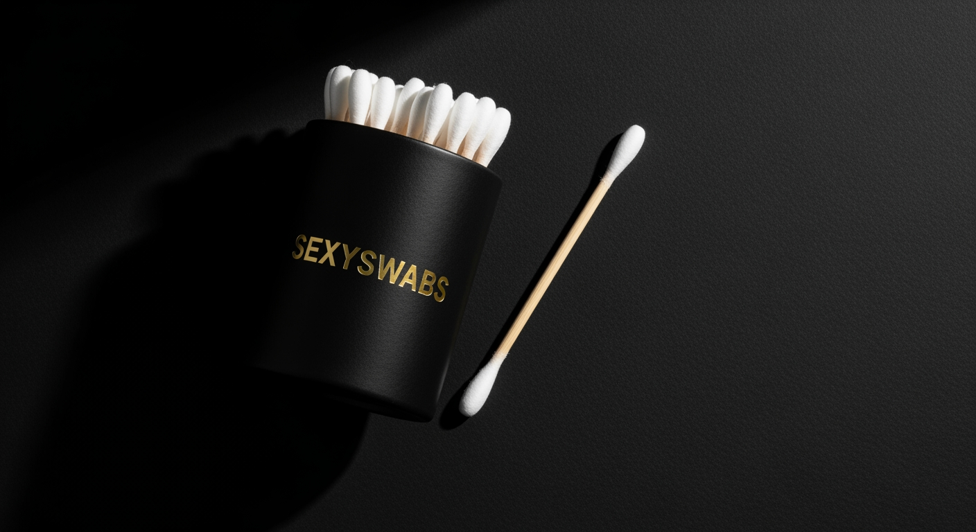 Single cotton swab with bamboo stick on dark surface